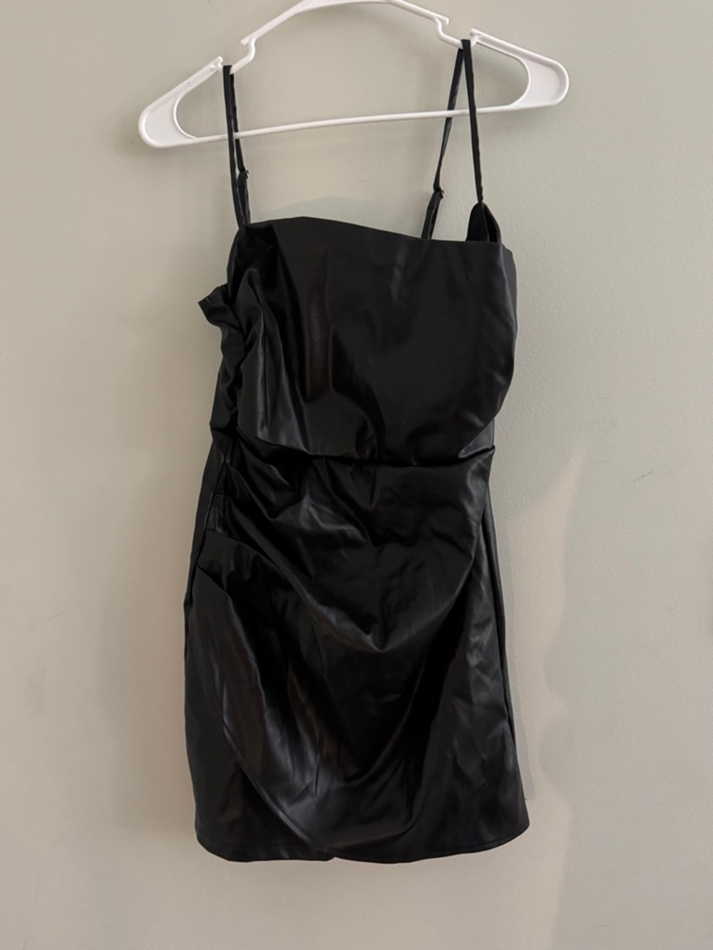 Black Faux Leather Spaghetti Strap Mini Dress